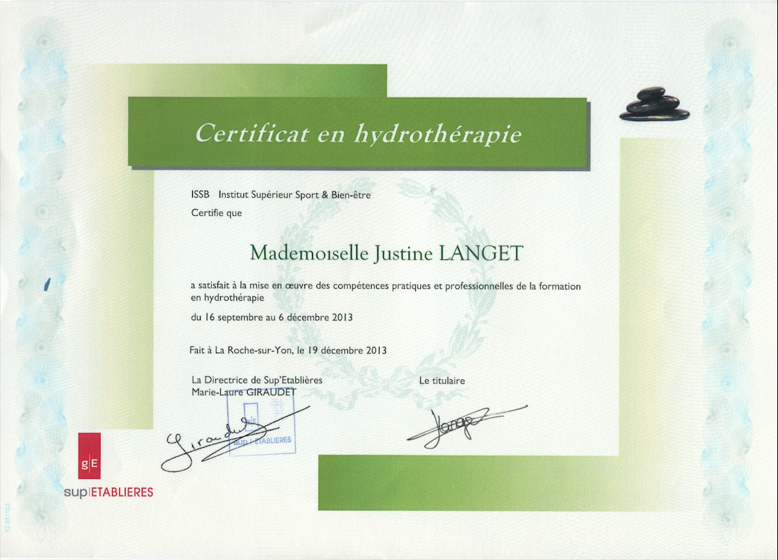 Certificat d'hydrothérapie